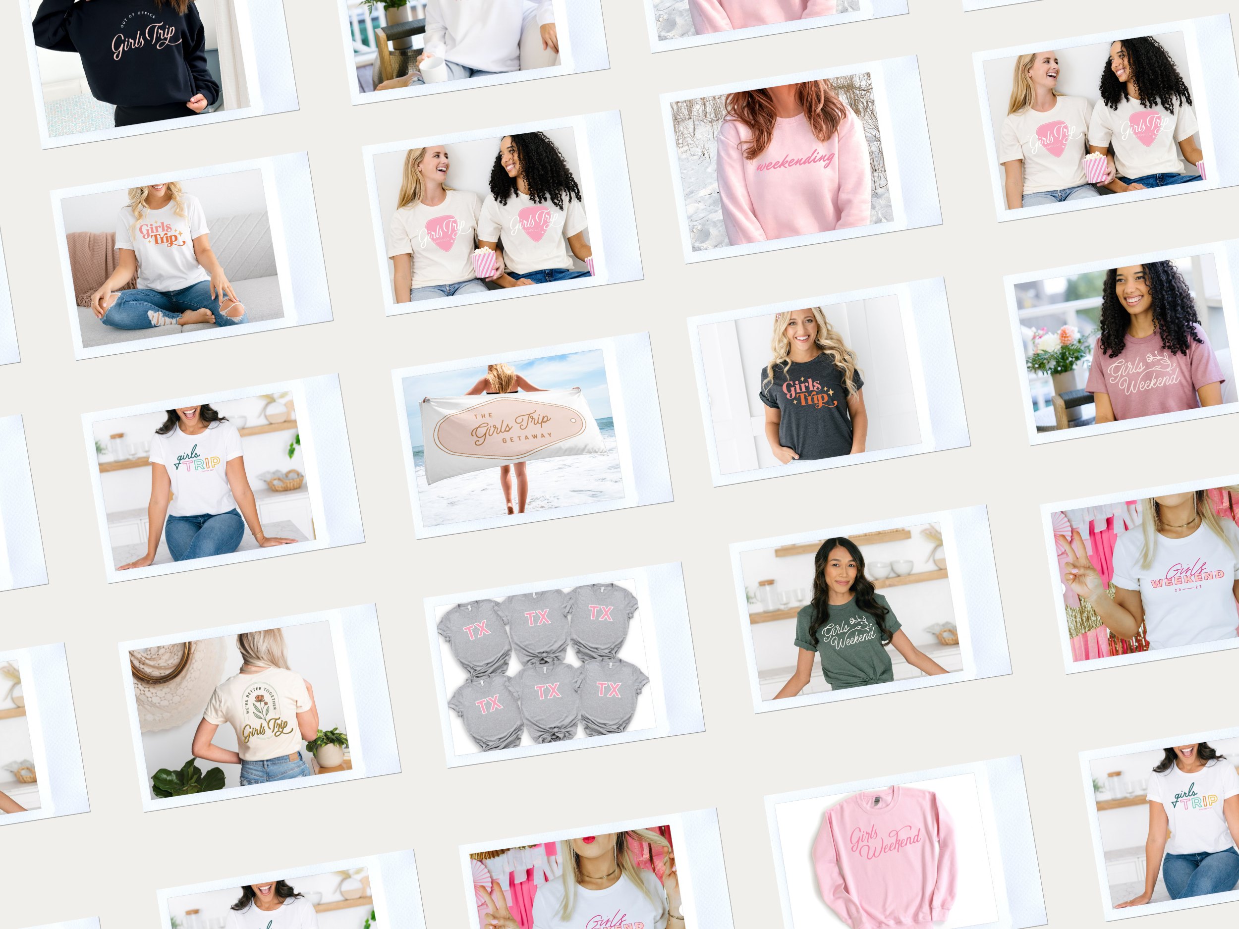 A collage of the cutest girls trip shirts on the internet