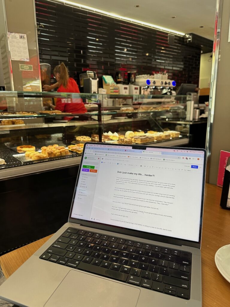 working from a laptop in a cafe