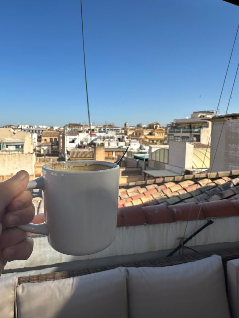 Enjoying my morning coffee out on the balcony overlooking this amazing view from Spain